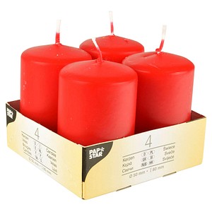 4 PAPSTAR Stumpenkerzen rot von PAPSTAR