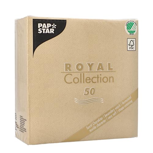 50 Servietten "Royal Collection" 1/4 Falz 6,5x6,5 Zoll Sand von PAPSTAR