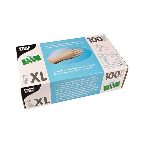 PAPSTAR 100 Handschuhe, Vinyl gepudert transparent Größe XL, Sie erhalten 10 Packungen á 100 Stück (insgesamt 1000 Stück) von PAPSTAR