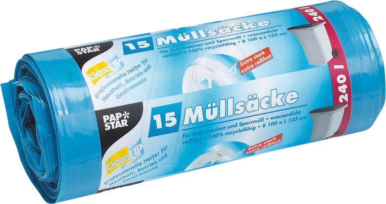 PAPSTAR 12129 - PAPSTAR Müllbeutel, CleanUp 15 Stk, 240 Liter von PAPSTAR