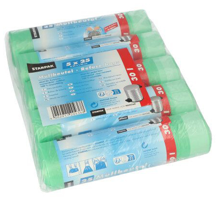 STARPAK Mülleimerbeutel HDPE, mit Zugband, 30 Liter, grün von starpak