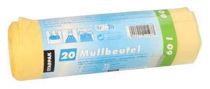 STARPAK Mülleimerbeutel HDPE, mit Zugband, 60 Liter, gelb von starpak