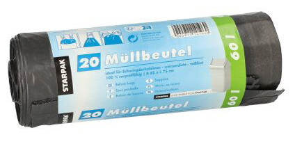 STARPAK Mülleimerbeutel LDPE, mit Zugband, 60 Liter, grau von starpak
