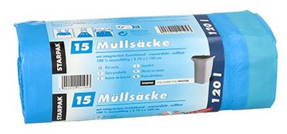 STARPAK Müllsäcke LDPE, mit Zugband, 120 Liter, blau von starpak