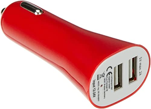 KFZ-Ladegerät, USB, 2 Anschlüsse, Kfz-Ladegerät, Quick Charge 3.0, USB-Zigarettenanzünder, kompatibel mit iPhone, iPad Samsung Galaxy S10/S9/S8, Huawei, Xiaomi, Schwarz (Rot) von PARENCE