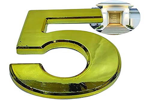 PARENCE - 3D Hausnummer - 10 cm - Premium Kunststoff gebürstet - glänzender Goldeffekt - extra stark - Türnummer Straße, Haus (5, Gold) von PARENCE