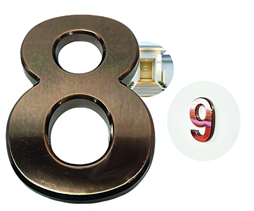 PARENCE - 3D-Türnummer – 10 cm – Premium-Kunststoff gebürstet – glänzender Goldeffekt – extra stark selbstklebend – Türnummer, Straße, Haus (Ziffer: 8, Kupfer) von PARENCE