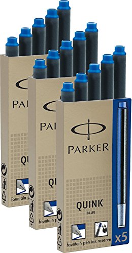 3x Parker Tintenpatrone Quink Packung mit 5 Stück, blau (15 Patronen) von PARKER