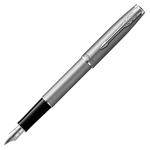 PARKER 2146874 Sonnet Essentiel Füllfederhalter, Stainless Steel, Chrom-zierteile, Mittlere Edelstahlfeder - Geschenkbox von PARKER