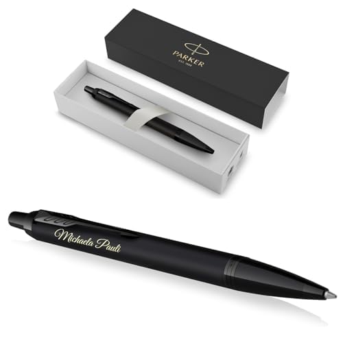 PARKER IM Achromatic Kugelschreiber mit Gravur | Premium Stift | Geschenkbox | blaue Tinte | personalisiertes Geschenk | Namen | graviert | Jahrestag | Geburtstag | Geschenkidee (matt-schwarz) von PARKER