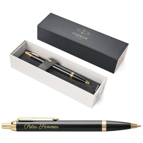 Parker IM Core Kugelschreiber mit Gravur | Premium Stift | Geschenkbox | schwarze Mine | personalisiertes Geschenk | Namen | graviert | Jahrestag | Geburtstag (Black Lacquer G.C.) von Parker