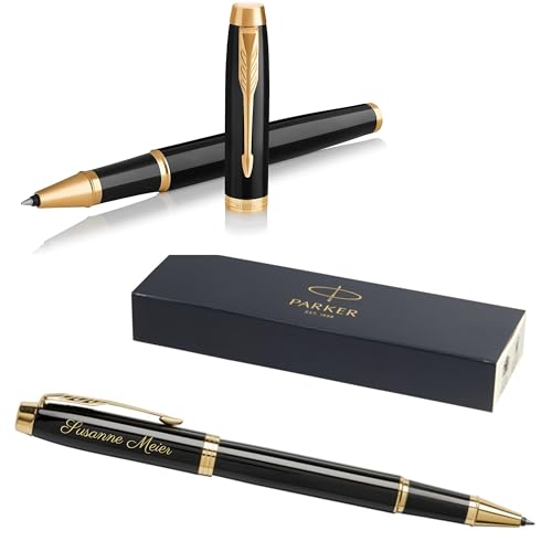 Parker IM Core Tintenroller mit Gravur | Premium Stift | Geschenkbox | schwarze Mine | personalisiertes Geschenk | Namen | Geburtstag (Black Lacquer G.C.) von Parker
