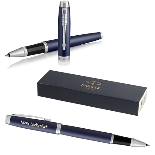 Parker IM Core Tintenroller mit Gravur | Premium Stift | Geschenkbox | schwarze Mine | personalisiertes Geschenk | Namen | Geburtstag (Matte Blue C.C.) von Parker