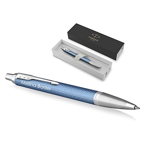 PARKER IM Premium Kugelschreiber Twist mit Gravur | Premium Stift | Geschenkbox | blaue Tinte | edel | personalisiertes Geschenk | Namen | graviert | Jahrestag (Blue Grey C.C.) von PARKER