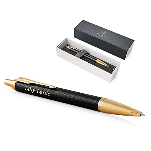 PARKER IM Premium Kugelschreiber mit Gravur | Premium Stift | Geschenkbox | blaue Tinte | edel | personalisiertes Geschenk | Namen | graviert | Jahrestag | Geburtstag (Black/Gold G.C.) von PARKER