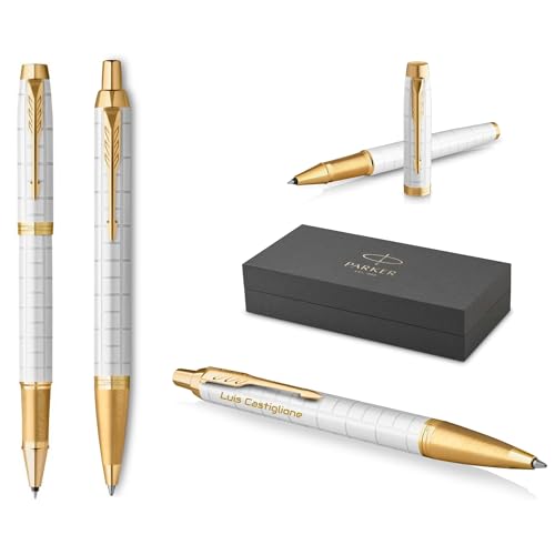PARKER IM Premium Tintenroller und Kugelschreiber mit Gravur | Premium Stift | Geschenkbox | personalisiertes Geschenk | Jahrestag | Geburtstag (Pearl G.C.) von PARKER