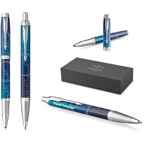PARKER IM Premium Tintenroller und Kugelschreiber mit Gravur | Premium Stift | Geschenkbox | personalisiertes Geschenk | Jahrestag | Geburtstag (S.E. Submerge (Blue)) von PARKER