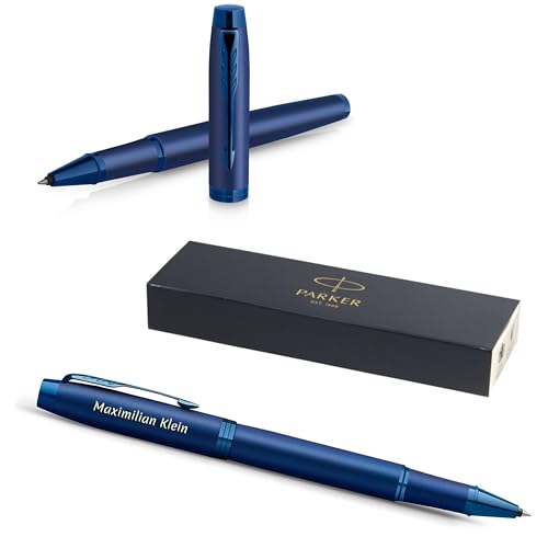 Parker IM Professionals Monochrome Tintenroller mit Gravur | Premium Stift | Geschenkbox | schwarze Mine | personalisiertes Geschenk | Namen | Geburtstag (Blue) von Parker