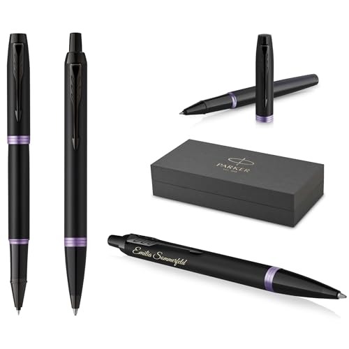 Parker IM Professionals Vibrant Rings Set Tintenroller und Kugelschreiber mit Gravur | Premium Stift | Geschenkbox | personalisiertes Geschenk | Namen | graviert | Geburtstag (Purple PVD) von Parker