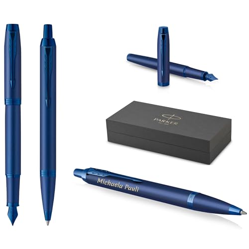 PARKER Schreibset IM Professionals Monochrome Kugelschreiber und Füllfederhalter mit Gravur | Premium Stift | Geschenkbox | blaue Pantrone | personalisiert | Geburtstag (Blue) von PARKER