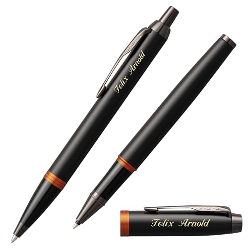 PARKER Schreibset IM Professionals PVD Vibrant Rings Flame Orange mit Laser-Gravur Kugelschreiber Tintenroller von PARKER