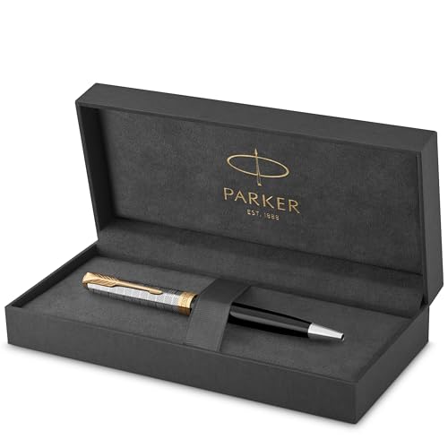 PARKER Sonnet Kugelschreiber | Premium Metal & Black Glanzlack mit Goldbeschichtung | Medium Spitze mit schwarzer Tinte Nachfüllen | Geschenkbox PARKER Sonnet Kugelschreiber | Premium Metal & Black Glanzlack mit Goldbeschichtung | Medium Spitze mit schwarzer Tinte Nachfüllen | Geschenkbox von Parker