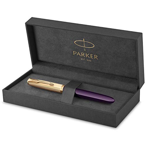 Parker 51 Füller, Luxuriöser Pflaumenblauer Schaft mit Goldzierteilen, Federstärke F in 18k Gold mit schwarzer Tintenpatrone, Geschenkbox von PARKER