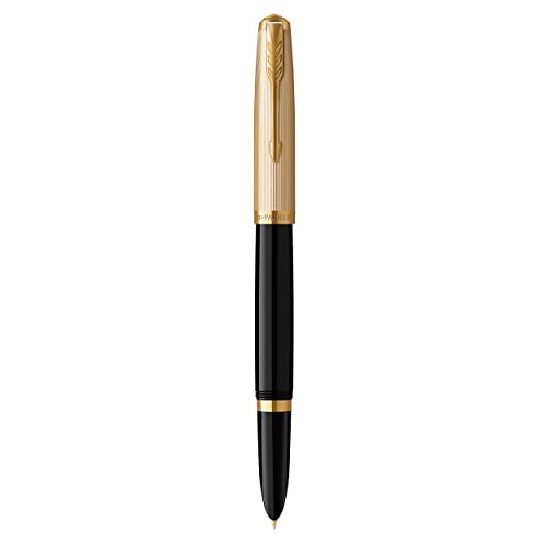 Parker 51 Füller | Luxuriöser Schwarzer Schaft mit Goldzierteilen | Federstärke F in 18k Gold mit schwarzer Tintenpatrone | Geschenkbox Parker 51 Füller | Luxuriöser Schwarzer Schaft mit Goldzierteilen | Federstärke F in 18k Gold mit schwarzer Tintenpatrone | Geschenkbox von PARKER