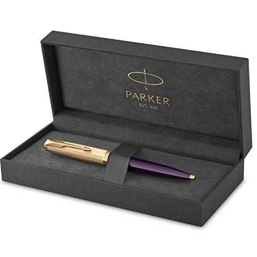 Parker 51 Kugelschreiber | Luxuriöser Pflaumenblauer Schaft mit Goldzierteilen | Mittlere Schreibspitze in 18k Gold mit Schwarzer Nachfüllmine | Geschenkbox von PARKER