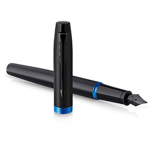 Parker IM Vibrant Rings Fountain Pen | Satin Black Lacquer with Marine Blue Accents | Fine Point with Blue Ink Refill | Gift Box von PARKER