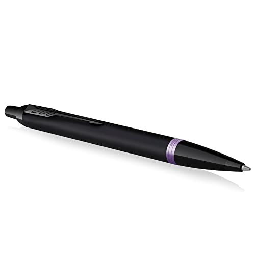 Parker IM Vibrant Rings Kugelschreiber | satinschwarzer Lack mit amethystfarbenen Akzenten | mittlere Spitze mit schwarzer Tinte | Geschenkbox von PARKER