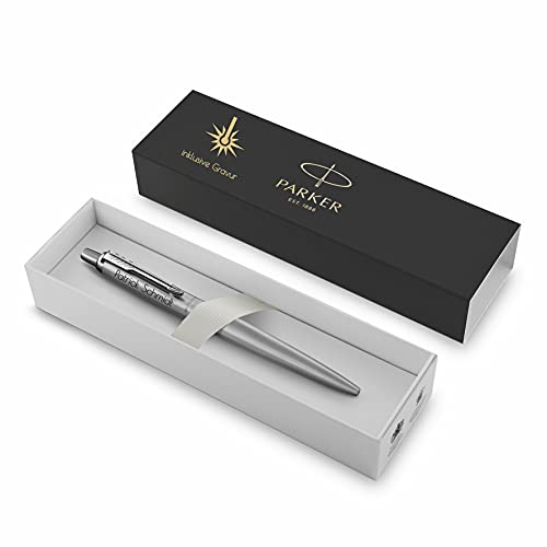 Parker Jotter XL Monochrome Kugelschreiber mit Gravur | Premium Stift | Geschenkbox | blaue Tinte | edel | personalisiertes Geschenk | Namen | graviert | Geburtstag | Idee (Silber) von PARKER