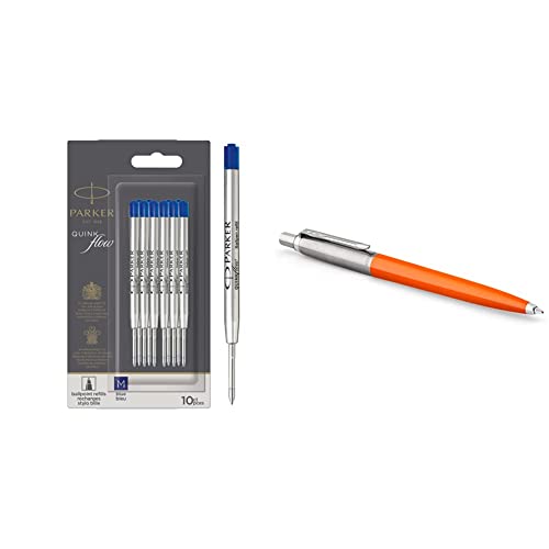 Parker Kugelschreiberminen | mittlere Schreibspitze | blaue QUINKflow Tinte | 10 Ersatzminen für Kugelschreiber & Jotter Originals Kugelschreiber | Klassisches Orange | Mittlere Spitze | Blau Tinte von PARKER