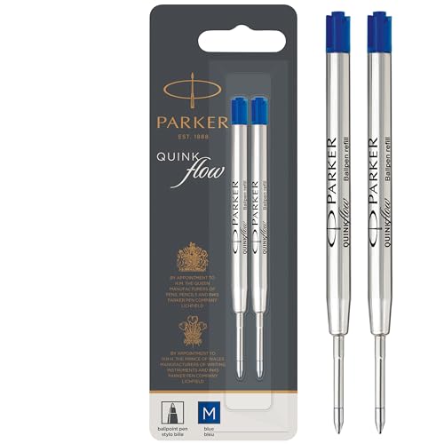 Parker Kugelschreiberminen | mittlere Schreibspitze | blaue QUINKflow Tinte | 2 Ersatzminen für Kugelschreiber von DYMO