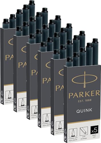 Parker Quink Nachfüllpatronen für Füllfederhalter, lange Patronen, 30er Packung, schwarze tinte von PARKER