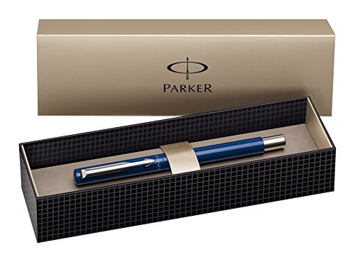Parker S0705330 Vector Füllfederhalter (blau mit edelstahleinfassung, mittlere Schreibfeder, Geschenkbox) von PARKER