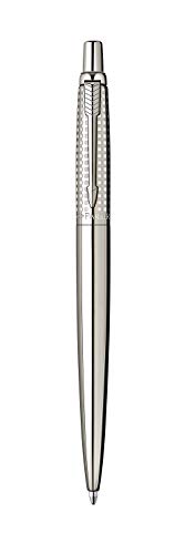 Parker S0908820 Kugelschreiber Jotter Shiny Stainless Steel Chiselled C.C, Strichbreite M, schreibfarbe blau von Parker