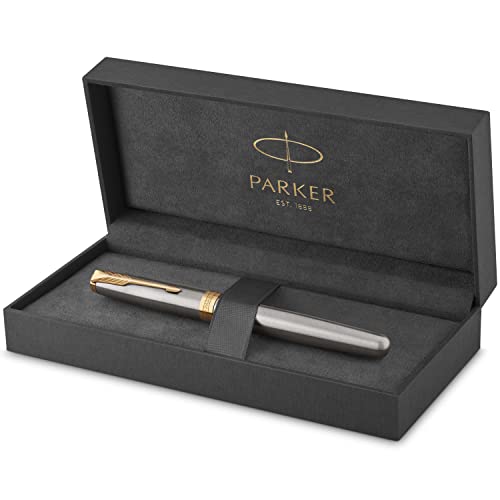 Parker Sonnet Füller | Edelstahl mit Goldzierteilen | Füllfederhalter mit feiner Feder | Geschenkbox von PARKER