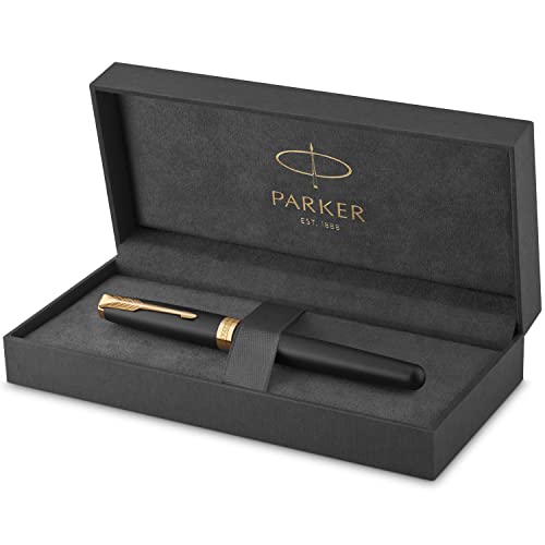 Parker Sonnet Tintenroller | Matt-Schwarze Lackierung mit Goldzierteilen | feine Spitze | Schwarze Tinte | Geschenkbox von PARKER