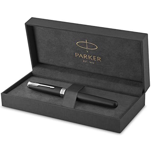 Parker Sonnet Tintenroller | Matt-Schwarze Lackierung mit Palladiumzierteilen | feine Spitze | Schwarze Tinte | Geschenkbox von PARKER