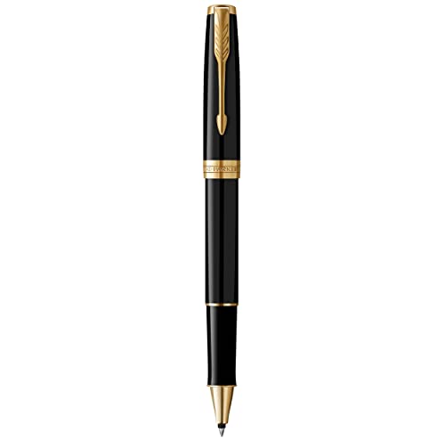 Parker Sonnet Tintenroller | Schwarze Lackierung mit Goldzierteilen | feine Spitze | Schwarze Tinte | Geschenkbox von PARKER