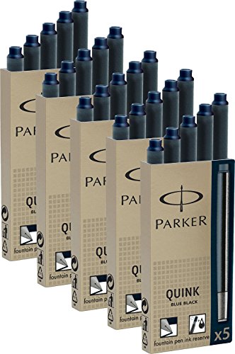 Parker Tintenpatronen Quink 5 Packungen mit gesamt 25 Stück, blauschwarz von PARKER