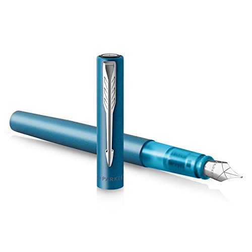 Parker Vector XL Füller | Blaugrüne Metallic-Lackierung auf Messing | Füllfederhalter mit feiner Feder und blauer Nachfülltinte | Geschenkbox von PARKER