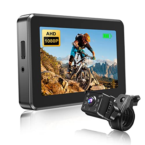PARKVISION Fahrradspiegel Rückspiegel 1080P AHD Fahrrad-Infrarotsensor-Rückfahrkamera mit 4,3-Zoll-Bildschirm, Gute Nachtsicht um 360 ° drehbare Halterung, für 18-42mm Fahrradlenkerspiegel von PARKVISION