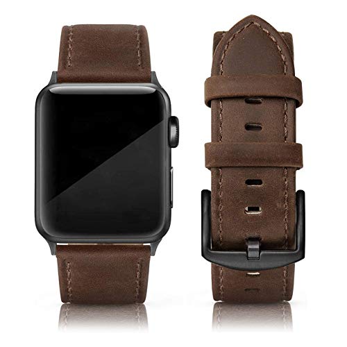 PARMPH Lederarmband kompatibel für Apple Watch 42mm 44mm 45mm, echtes Leder Retro Vintage Armband kompatibel mit iWatch Series 9 8 7 6 5 4 3 2 1 SE Sports & Edition Herren, Schokoladenbraun von PARMPH