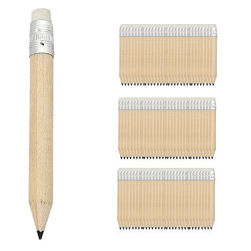 PARTITUKI 100 Mini-Bleistifte mit Radiergummi. Halbe Holzbleistifte mit spitzer schwarzer Spitze und integriertem Radiergummi von PARTITUKI