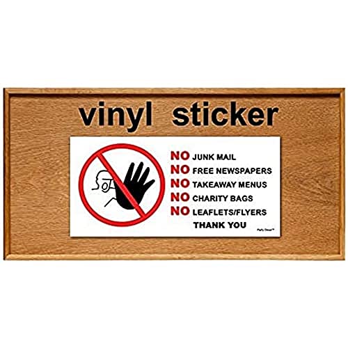 2 x – No Junk Mail – Thank You – Info-Schild-Etiketten, ablösbar, selbstklebend, wasserdicht, langlebig, Vinyl, 225 mm x 106 mm von PARTY DECOR