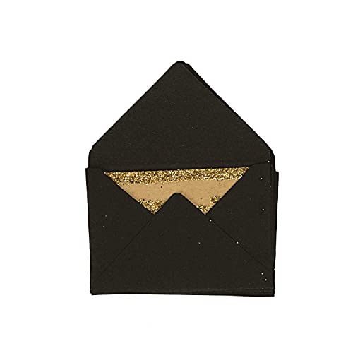 NEU Mini Briefumschläge & Karten, 3 x 4,5 cm, 10 Stück, Schwarz - Glitter Gold von PARTY DISCOUNT