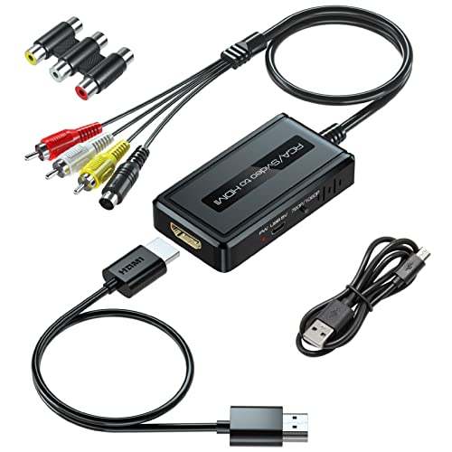 PARUIEN 2 in 1 RCA/S-Video auf HDMI Konverter mit 720P/1080P Ausgangs Schalter, Svideo zu HDMI Konverter, Composite AV auf HDMI Kompatibel mit VHS/DVD/STB/N64/PS2/Wii von PARUIEN