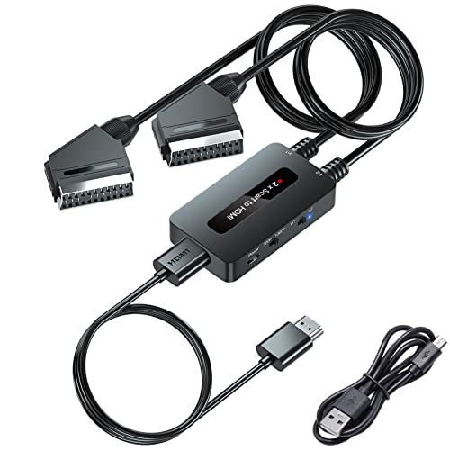 PARUIEN Scart auf HDMI Konverter Mit 720P/1080P Ausgangs Schalter - Dual Ports Für VHS/DVD/STB/N64/PS2/Wii von PARUIEN